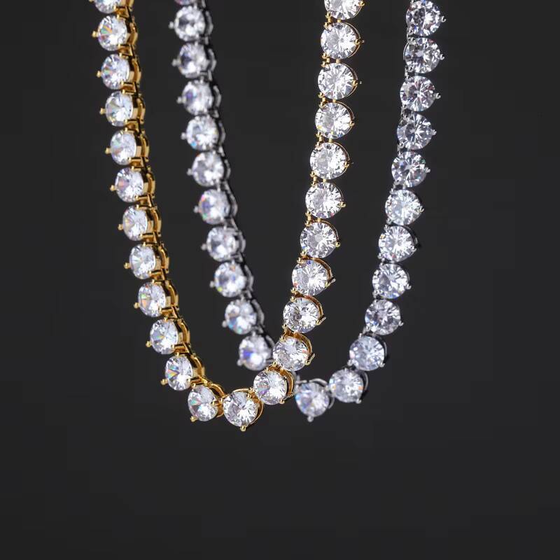 New Design Fine Jewelry Necklace 3mm 4mm 925 Sterling Silver Round Cut VVS Moissanite Diamond 3 Prongs Tennis Chain Bracelet