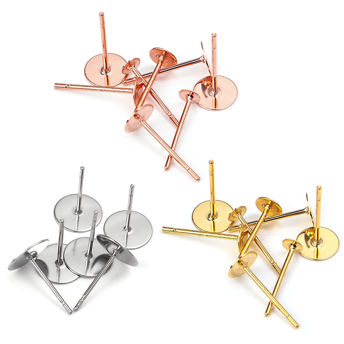 50pcslot Stainless Steel Blank Post Earring Studs Base Pin With Plug Ear Back DIY Jewelry Making Earrings Accessories 250804