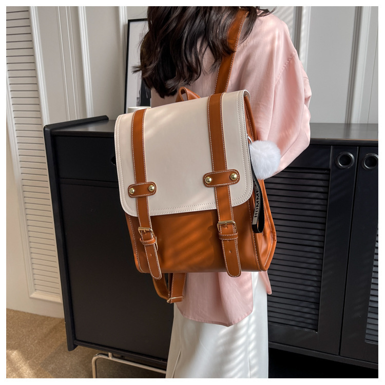 2025 Autumn New Women's Backpack New Retro Style Buckle Belt Design Women's fashion Backpack Commuter Backpack Autumn New Color Contrast Des