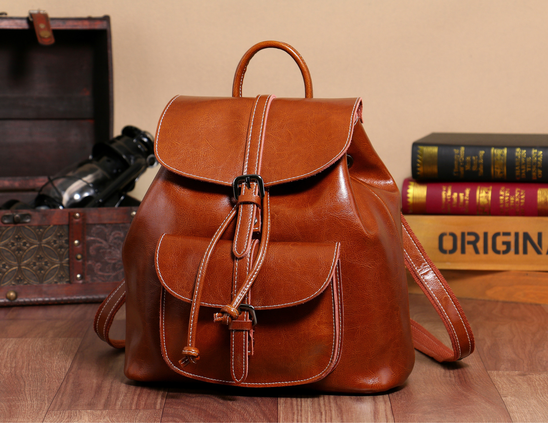 2025 Autumn New Women s Backpack New Women s Fashion trend Backpack Leather Drawstring Closed Flip Korean Student Bag Autumn New Designer Backpack