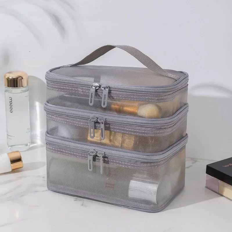 100% Transparent Mesh Travel Cosmetic Bag Makeup and Toiletries Kit Storage Bag Make Up Organizer Bag Y250808