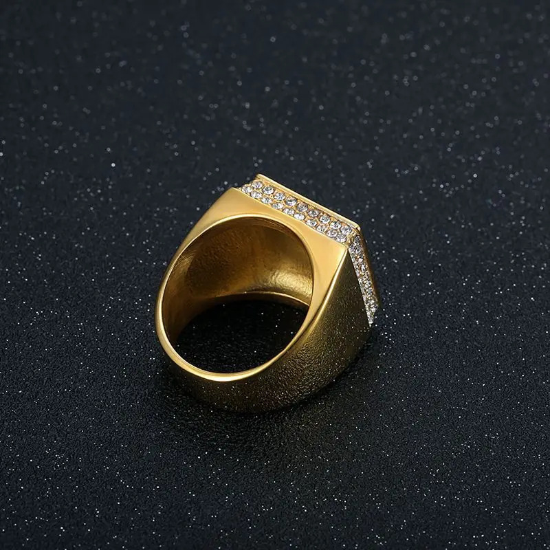 Stainless Steel Hip Hop Gold Plated Square Full Zircon Rings for Men Women Friends Couple Gift Fashion Jewelry 250717