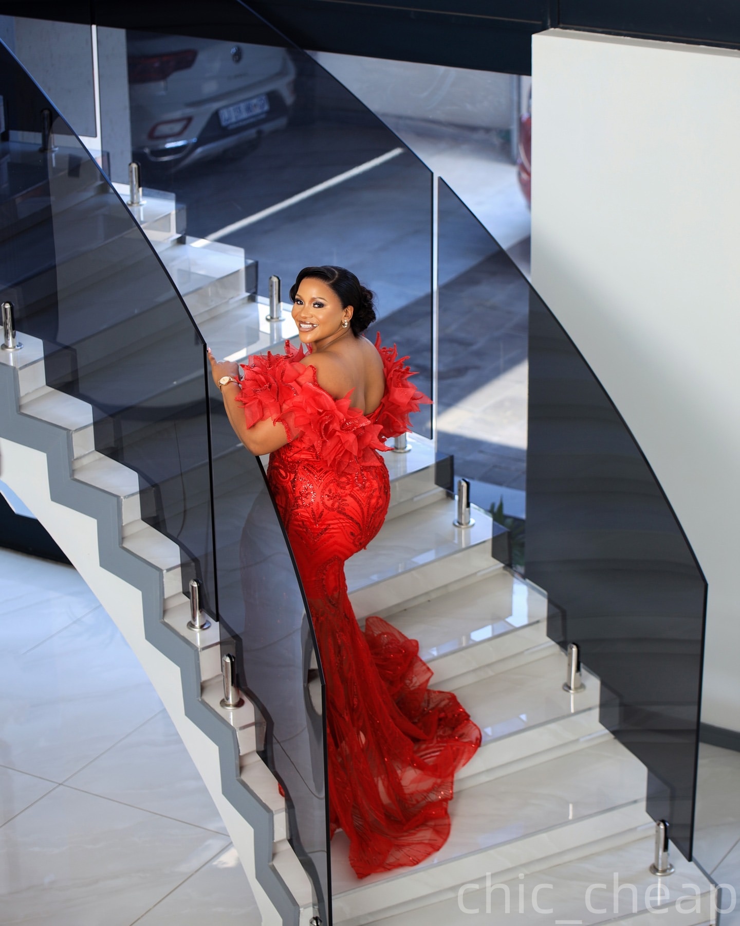 Mermaid Red Prom Dresses 2025 Florals Sequined Off Shoulder Evening Formal Party Second Birthday Engagement Gowns Plus Size Dress For Special Occasion