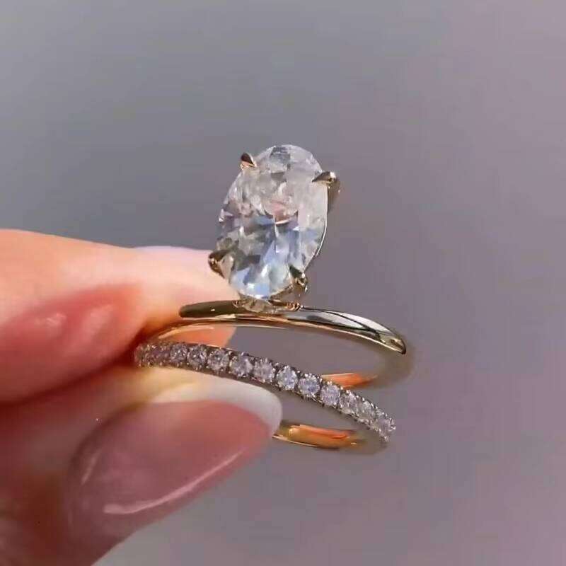 Fine Jewelry 14K Gold Eternity Oval Cut Vvs1 Moissanite Pass Dia Test Women Ring