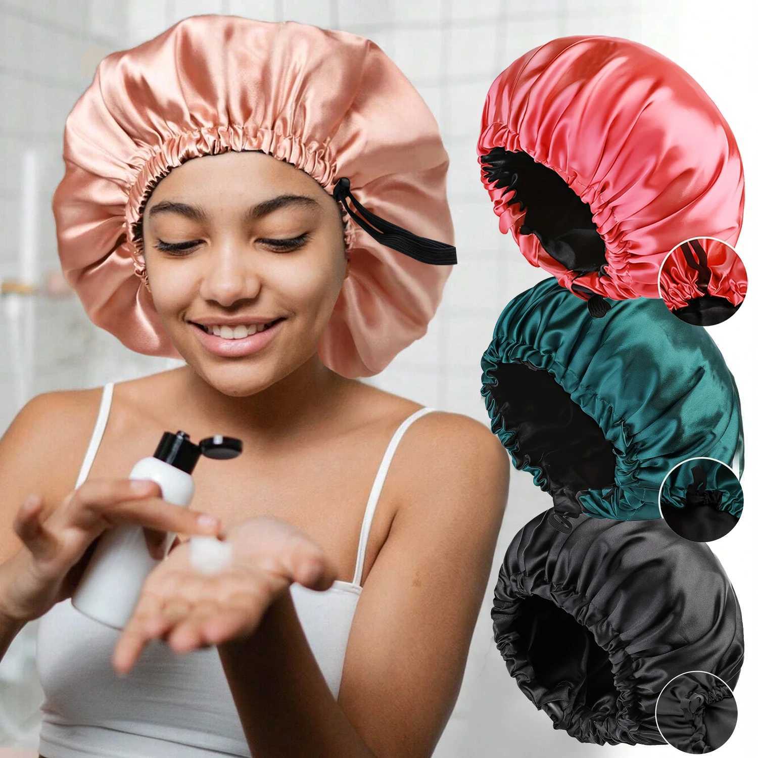 Womens Fashion Bonnet Soft Silk Smooth Double Layered Button Adjustable Hair Hat for Daily Home Comfortable Sleep Hat Z250808