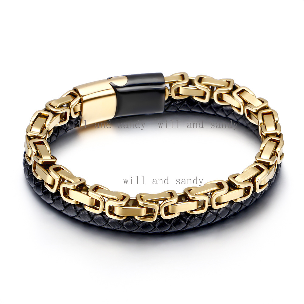 Braided Multilayer Stacking Wrap Genuine Leather Bracelet Bangle Cuff Wristband Designer Jewelry Gold Cross Bracelets for Man Non Tarnish Fashion Jewe