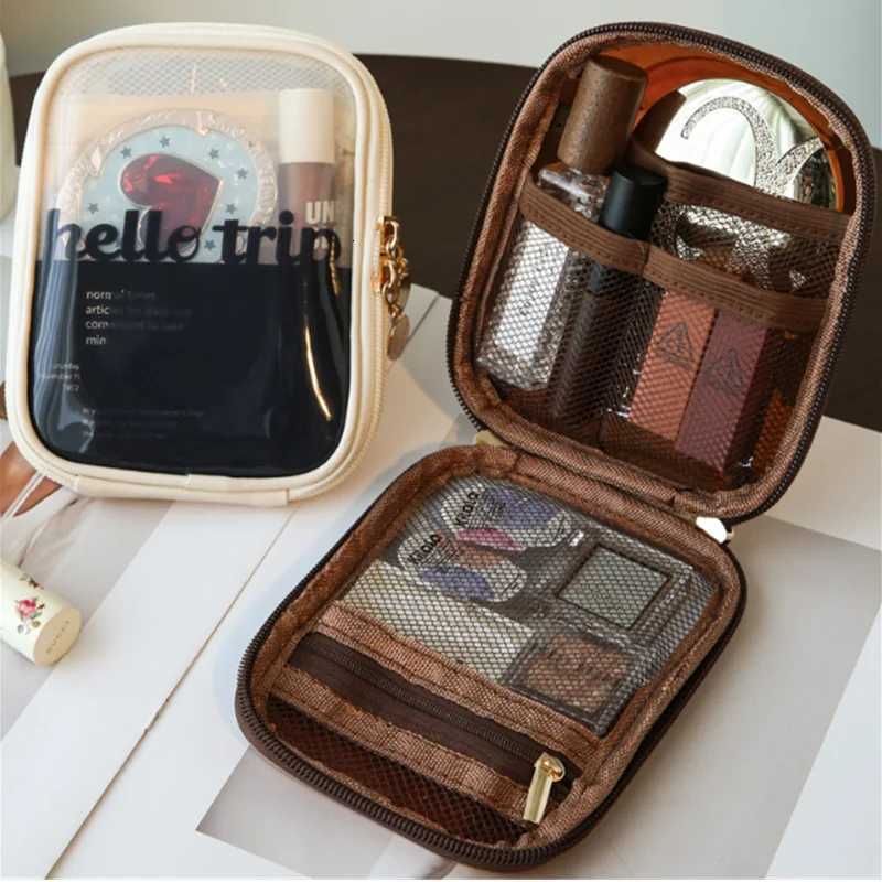 5 Makeup Bag Solid Color Zipper Cosmetic Bag Mesh Transparent Casual Travel Portable Mini W Storage Bags Y250808