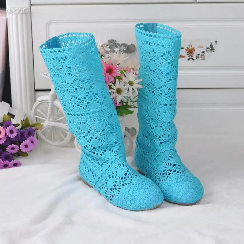 Hollow Boots Shoes Breathable Knit Line Mesh Korean High Summer Women Knee Womens 250801