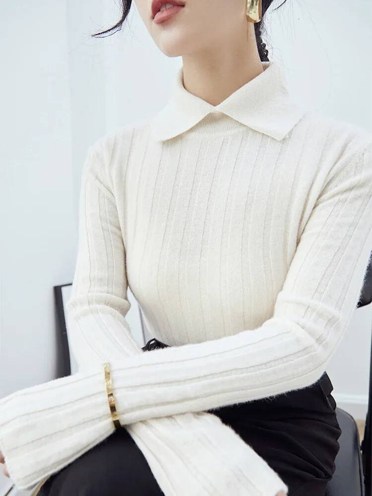 2025 Autumn Winter Sweaters New Polo Collar Women Knitted Sweater Long Sleeve Slim Fit Pullovers Soft Warm Bottoming Tops dongdumaoyi