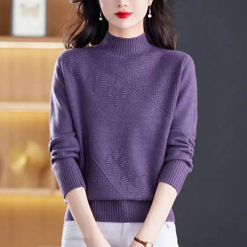 Solid Color Knitted Sweater Women's Half-High Collar New Arrival for Autumn and Winter dongdumaoyi
