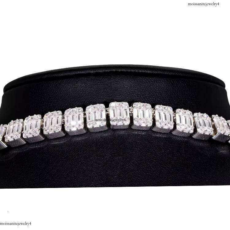 New Design 9mm Fashion Jewelry Sterling Sier GRA Baguette Moissanite Cuban Tenins Chain Necklace for Hiphop Men