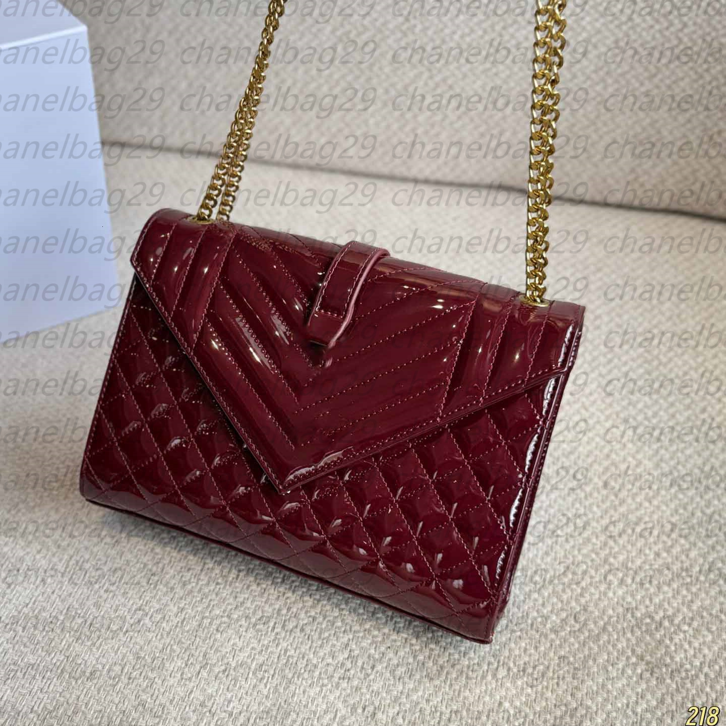 Evening Bags yes1 Patent Leather Chain Bag Designer Womens Shoulder Bags Leather Clamshell Diamond Hardware Metal Turnbuckle Luxury Tote Matelasse Crossbody Bags