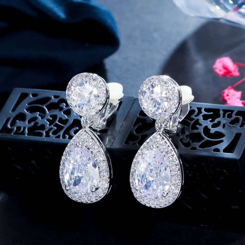 2025 Ins Top Sell Gorgeous Women Dangle Earrings Jewelry Sterling Sier Water Drop 5A Cubic Zircon Handmade Party Lady Wedding Clip Earring Gift
