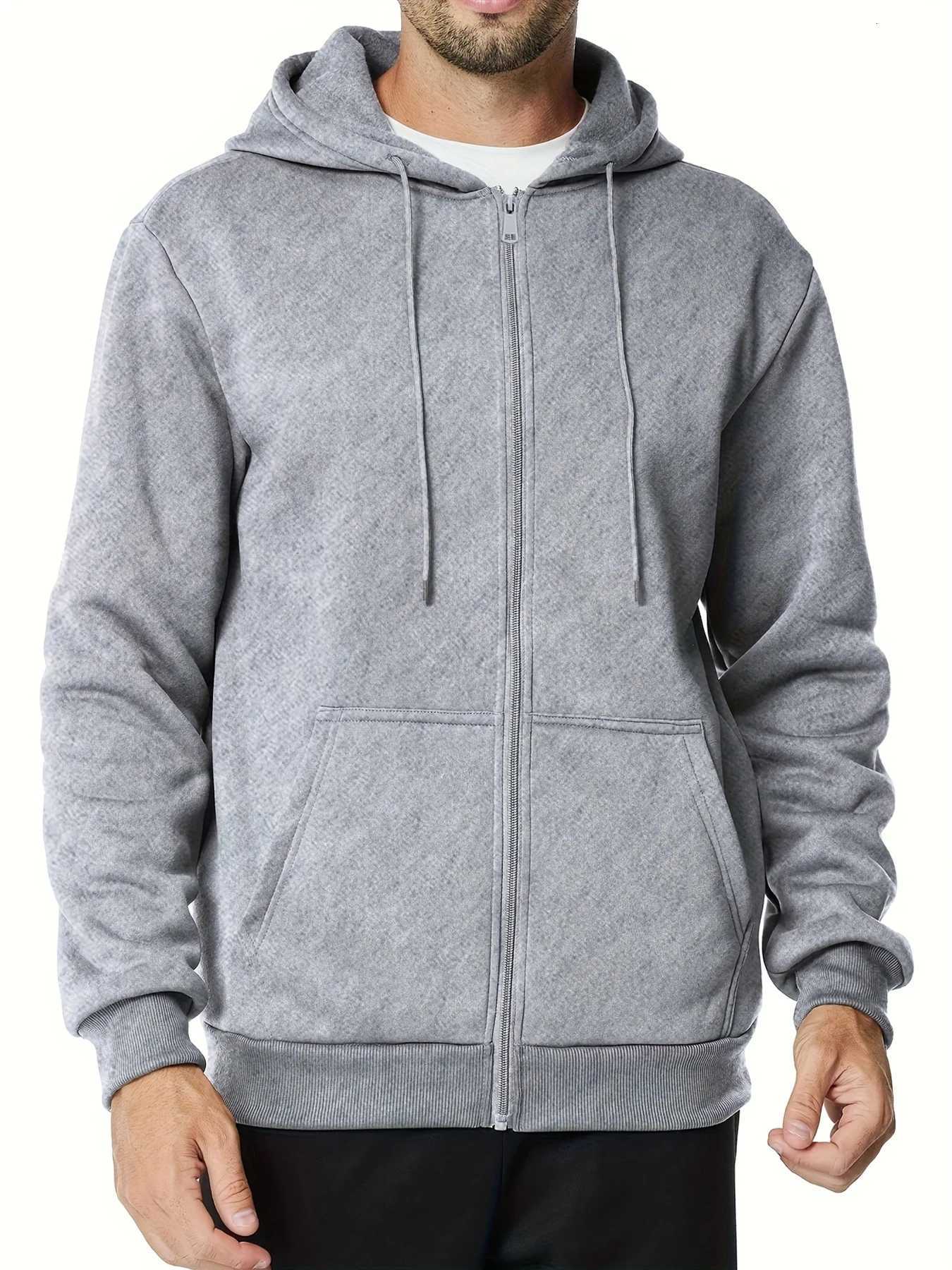 Mens Casual Sports Zipper Hooded Jacket Solid Color Hooded Sweatshirts Mens Cardigan Coat Casual Male Jacket Sportswear W250809