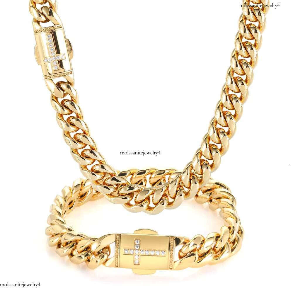 NUOYA 12mm Iced Clasp Sier Miami Stainless Steel Cuban Link Chain Jewelry Necklace