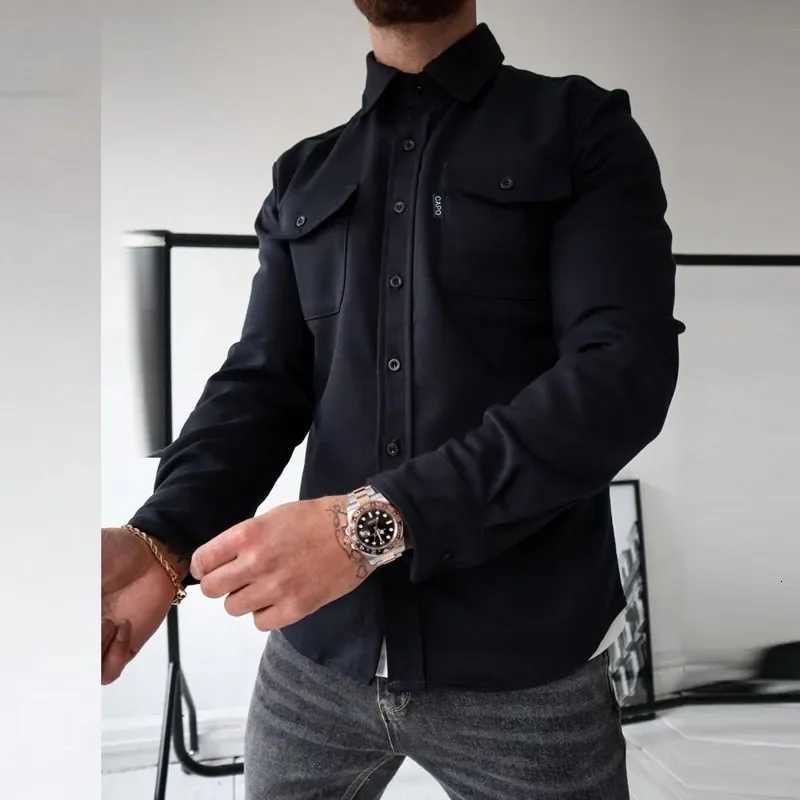 New Autumn Winter Men Long Sleeve Lapel Outerwear Coats Men Single-Breasted Solid Color Pocket Coats Mens Casual Shirt Jackets XJ250809