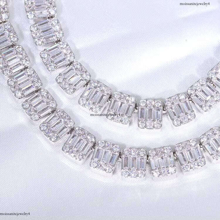 RTS Hip Hop Jewelry 9mm Baguette Vvs Moissanite Dia Sterling Sier Cuban Link Chain