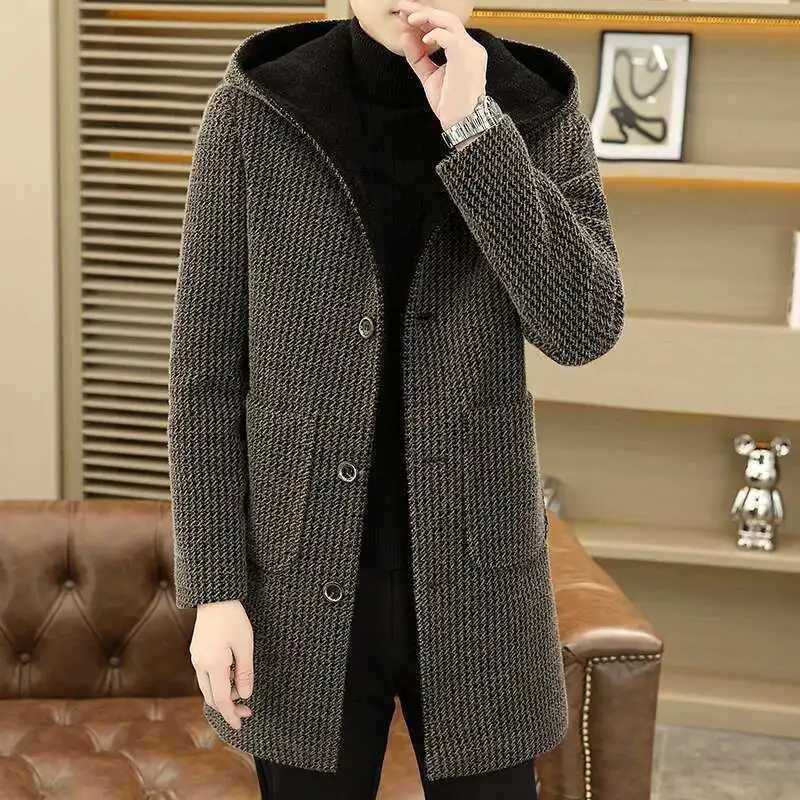 Winter Coat Men Mink Fur Coat Hooded Korean Version Medium Long With Thick Fur Long Coat Men Striped Thick Warm Jacket XJ250809