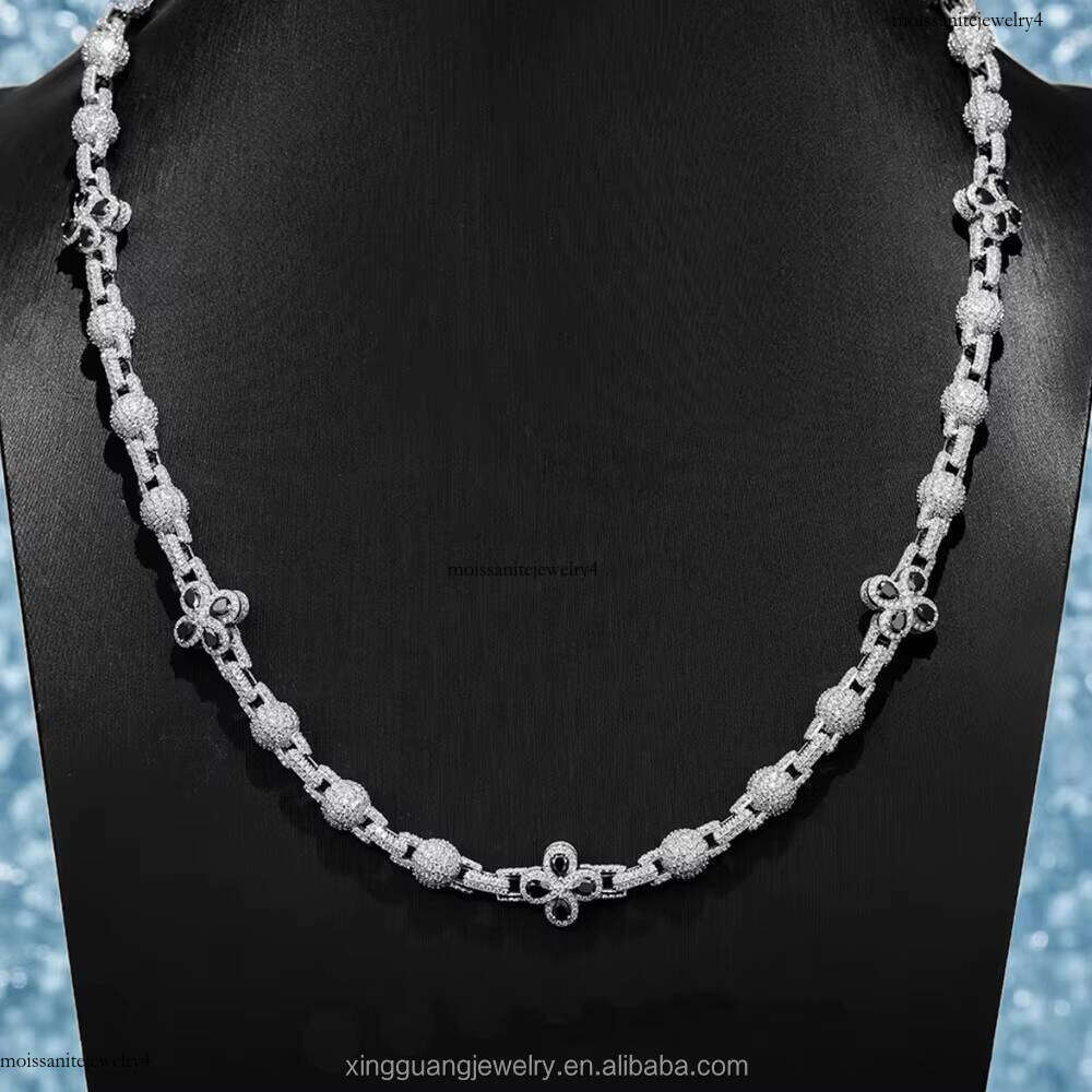 XingGuang Customized Spring Clasp Black Dia Cuban Link Chains Solid Sier Moissanite Clover Shape Ball Chain for Men