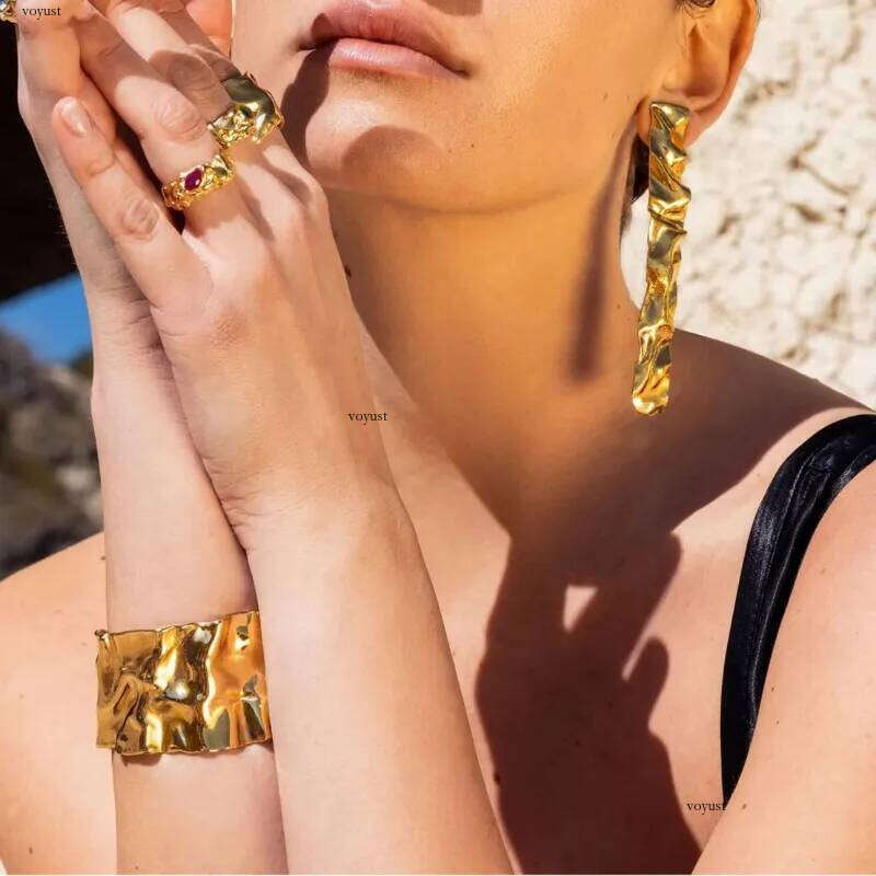 Designer Bracelet INS Gold Plating Stainless Steel Bumpy Irregular Opening Bangle High Quality Exaggerated Cuff Jewelry for Women