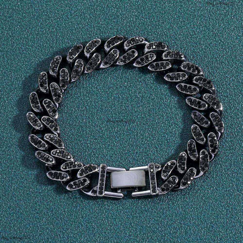 13mm Black Cuban Chain Personality Trendy Men Alloy Full Dia Hip-Hop Bracelet