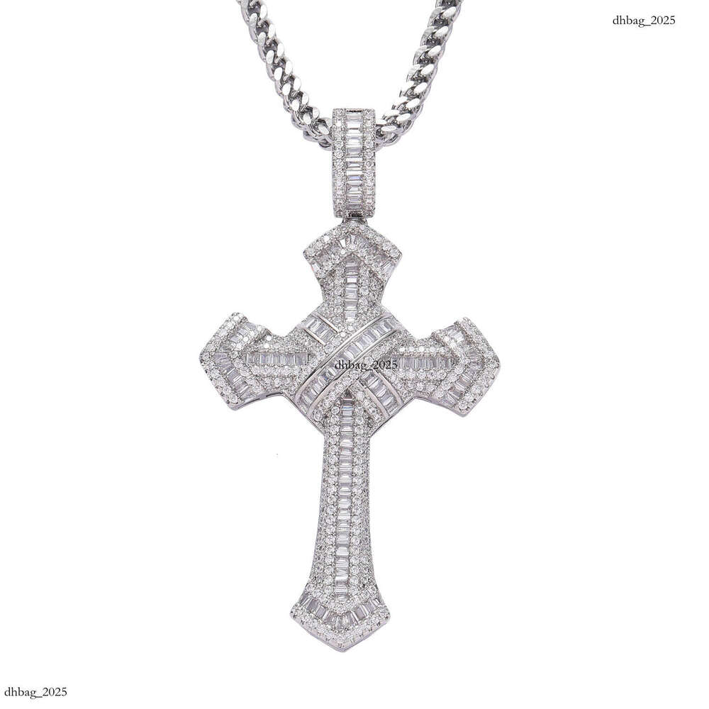 Cross Pendant Cubic Moissanite chain Personality Men's Hip Hop Necklace Sterling Silver Reversible Chain