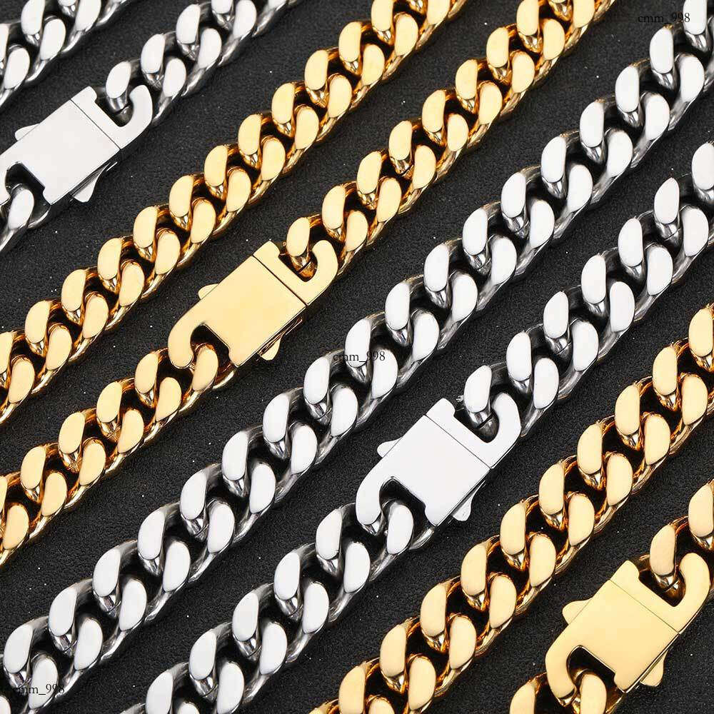 Stainless Smooth Buckle Encrypted Four-Sided Polished Cuban Real Gold Plated Hip-Hop Titanium Steel Men's Necklace