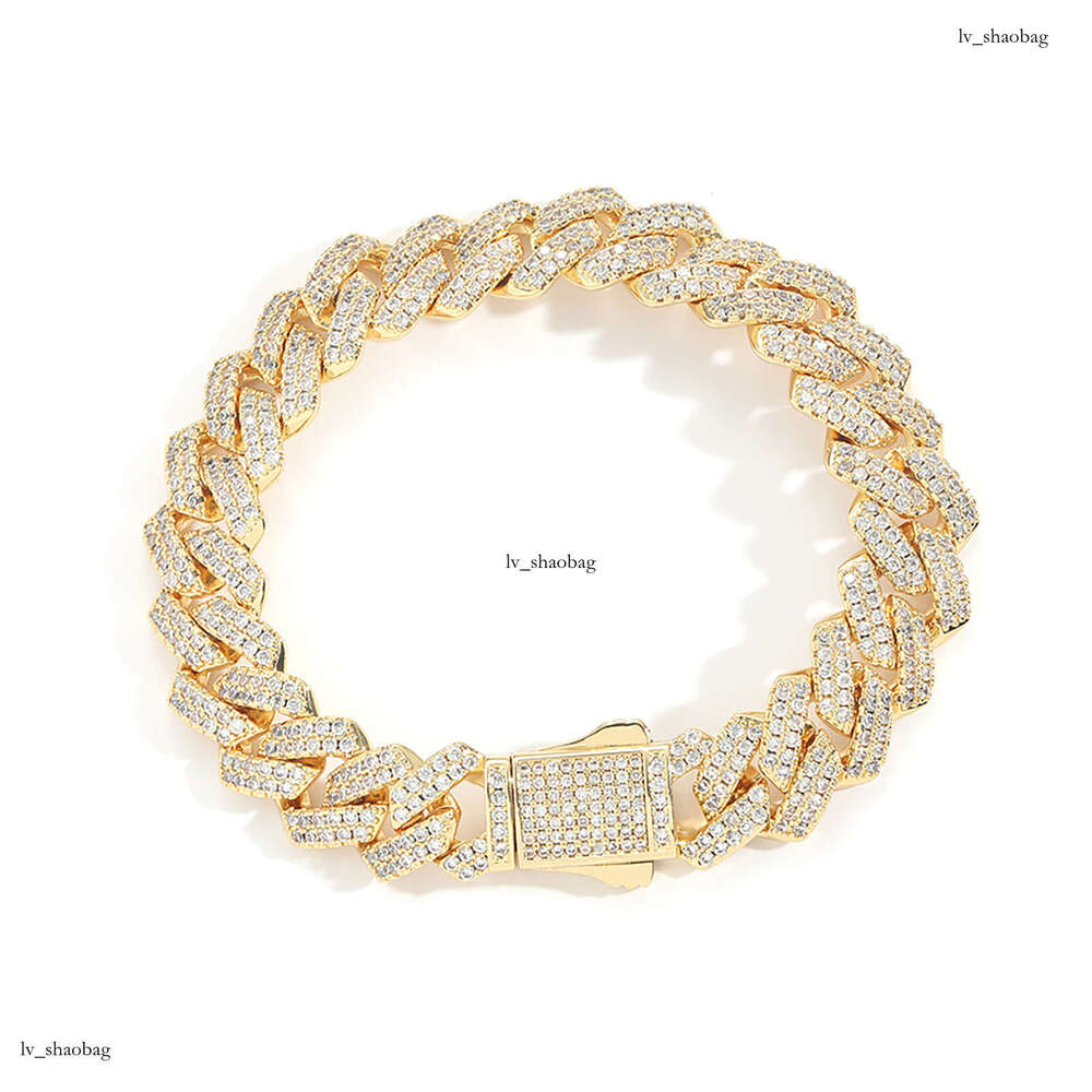 Men's Strip Spring Buckle Hiphop Personality Zircon 13mm Dia Cuban Chain Hip-Hop Bracelet