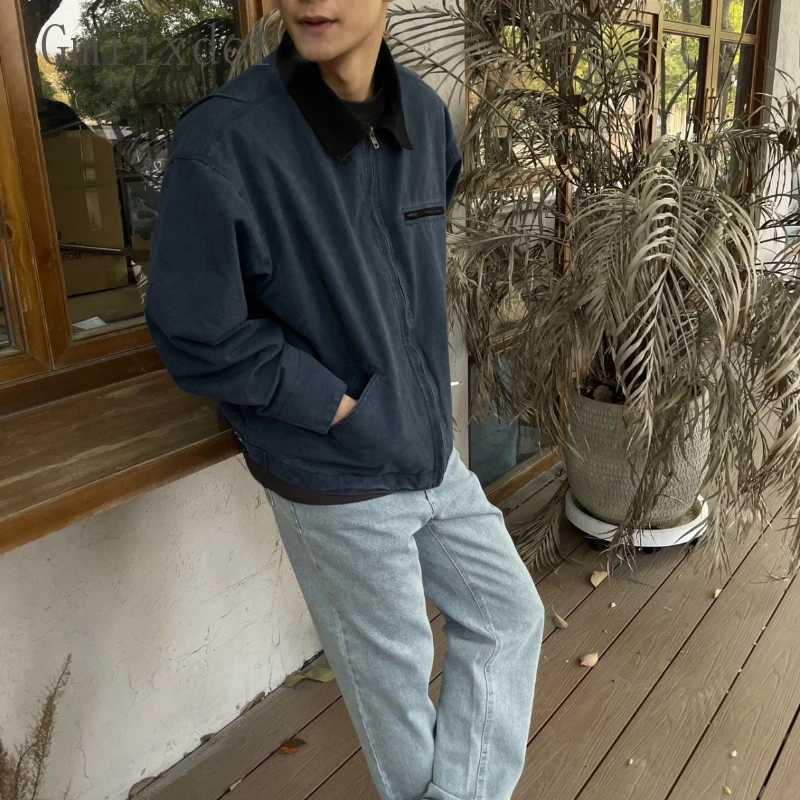 American Retro Lapel Solid Washed Jackets Fashion Mens Loose Casual High Street Jacket Men Tops Overcoat Male Clothes W250809