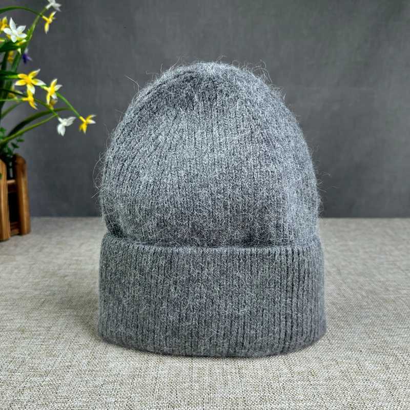 2024 Angora Knit Winter Hat For Kids Women Fluffy Fur Pompom Hat Beanies Luxury Big Size Bonnet Female Soft Warm Skullies XJ250809 - view 6