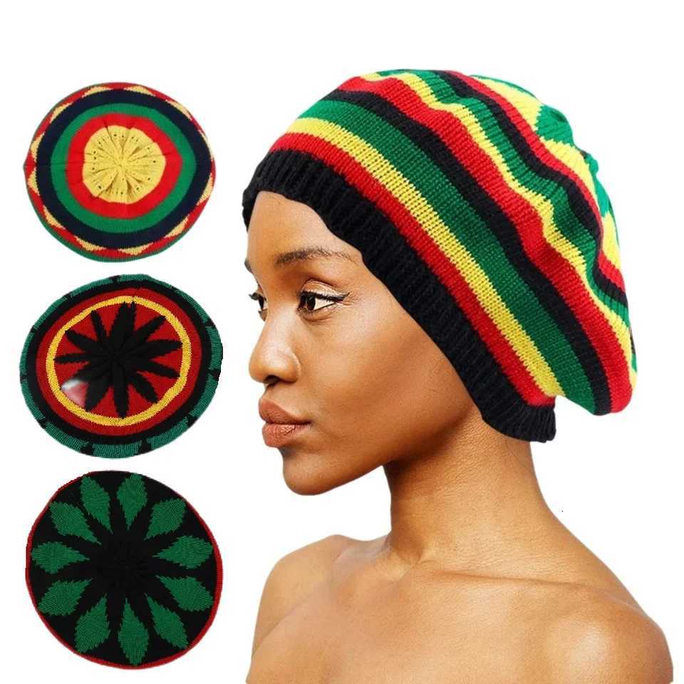 Trendy Striped Rasta Knitted Hats Beret Slouchy Beanie Classic Color Block Skullies Cap Fall Winter Beanie Beret For Women Men W250809
