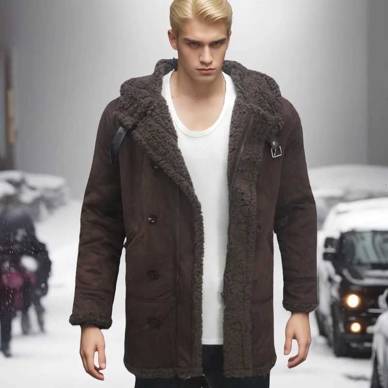 Men Hooded Winter New Suede Mens Coat Fur Integrated Thick Coat Wool Long Sleeve Parka with Pockets XJ250809