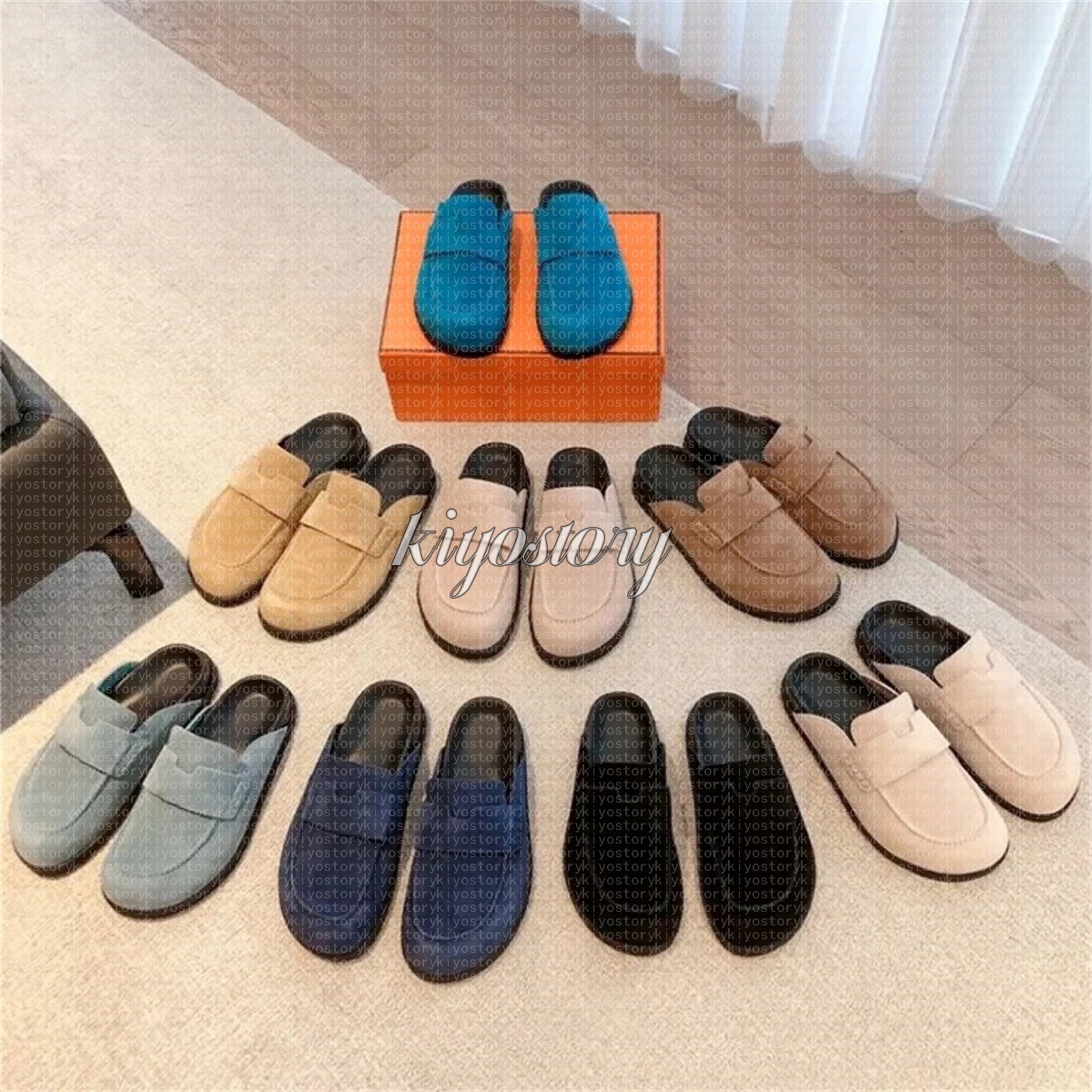 Designer clogs Slippers Mule Slippers suede leather loafers flat scuffs sandals women H sandals Slip On Black Brown Beige Clogs Noir Comfortable Stylish Slippers