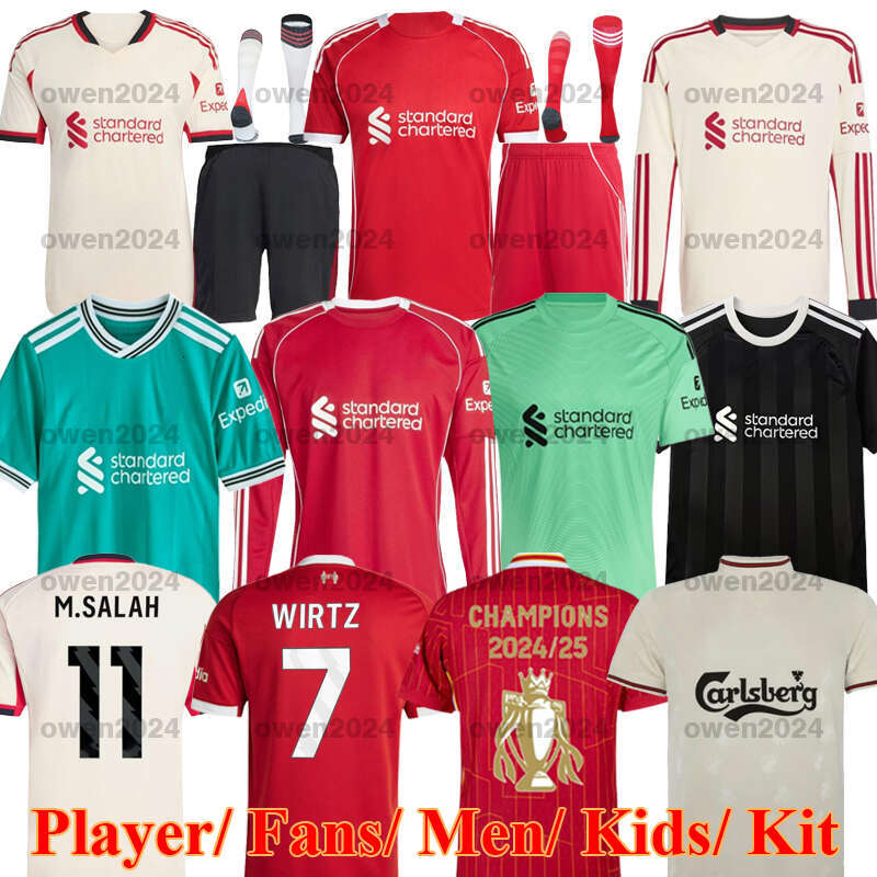 25 26 LFC Wirtz SALAH jersey Ekitike ALLISTER ENDO Kerkez GAKPO DARWIN SZOBOSZLAI Jeremie Frimpong Long sleeves soccer jerseys Mens Kids Kit sock Full sets