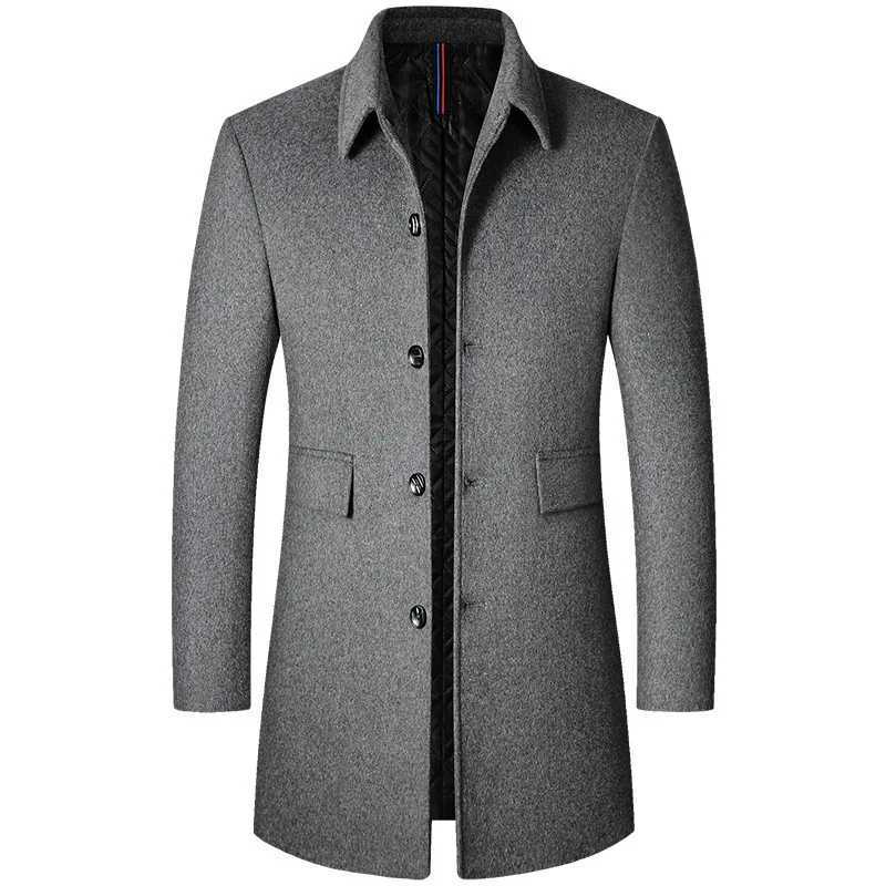 Autumn and Winter Mens Coat Medium and Long Smooth Hair Lapel Neck Woolen Trench Coat Middle-aged Thickened Men Coat XJ250809