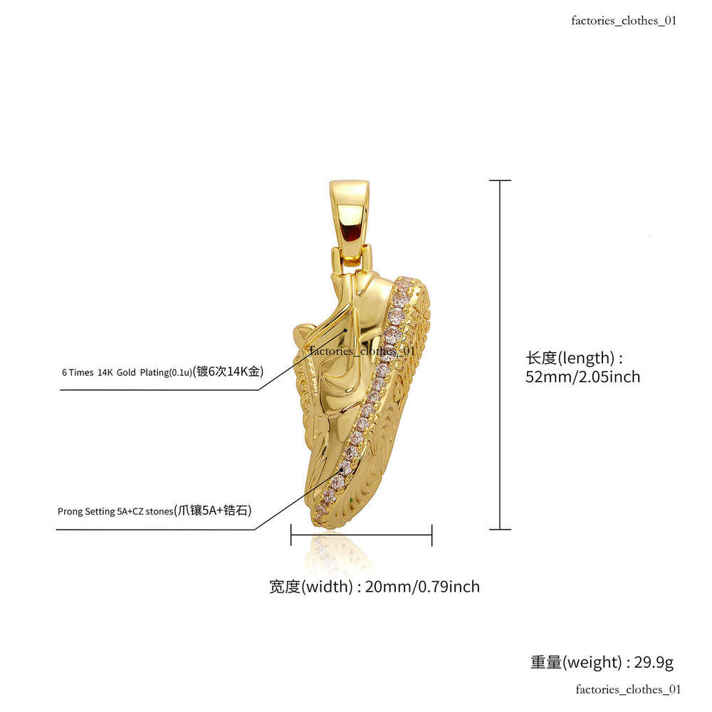 New Hip-Hop Pendant Full Dia Sneaker Necklace Sterling Silver Inlaid Moissanite chain Personality Unisex Accessories Hoodie Chain