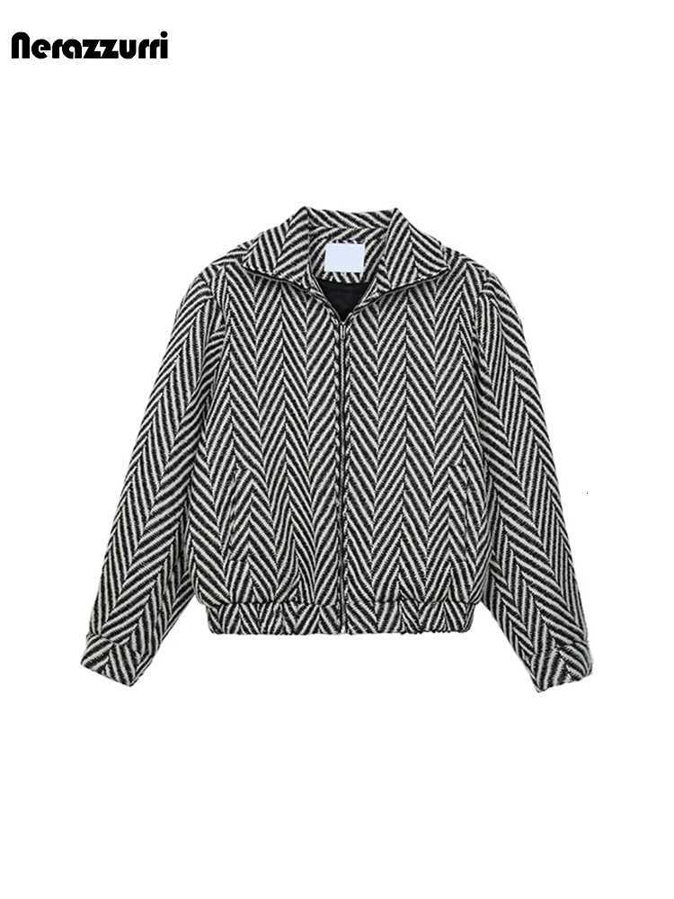 Nerazzurri Autumn Winter Warm Colorful Black and White Plaid Woolen Jacket Coat Men Zip Up Clothes Loose Casual Korean Fashion XJ250809