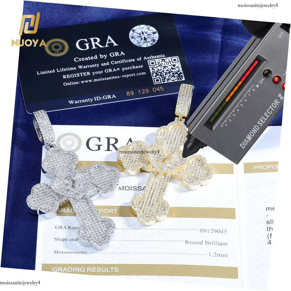 NUOYA Fine Sier Heart Cross Can Pass Dia Test VVS Moissanite Pendant Hip Hop Jewelry for Men Women