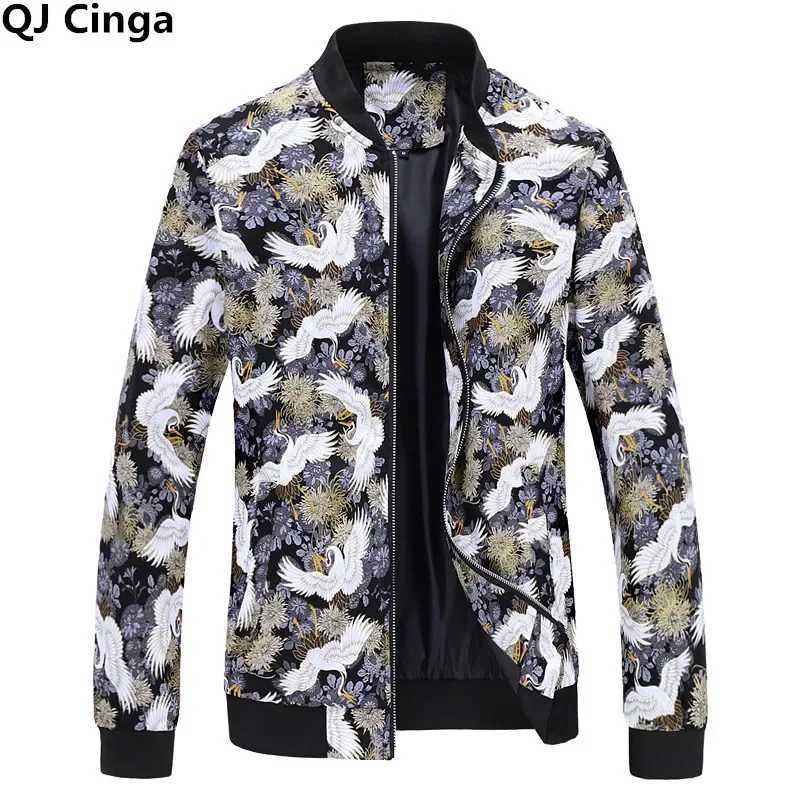 Mens Printed Long Sleeve Jacket Zipper Control Switch Coat Spring/Autumn New Jacket Asian Size Tops M-6XL W250809