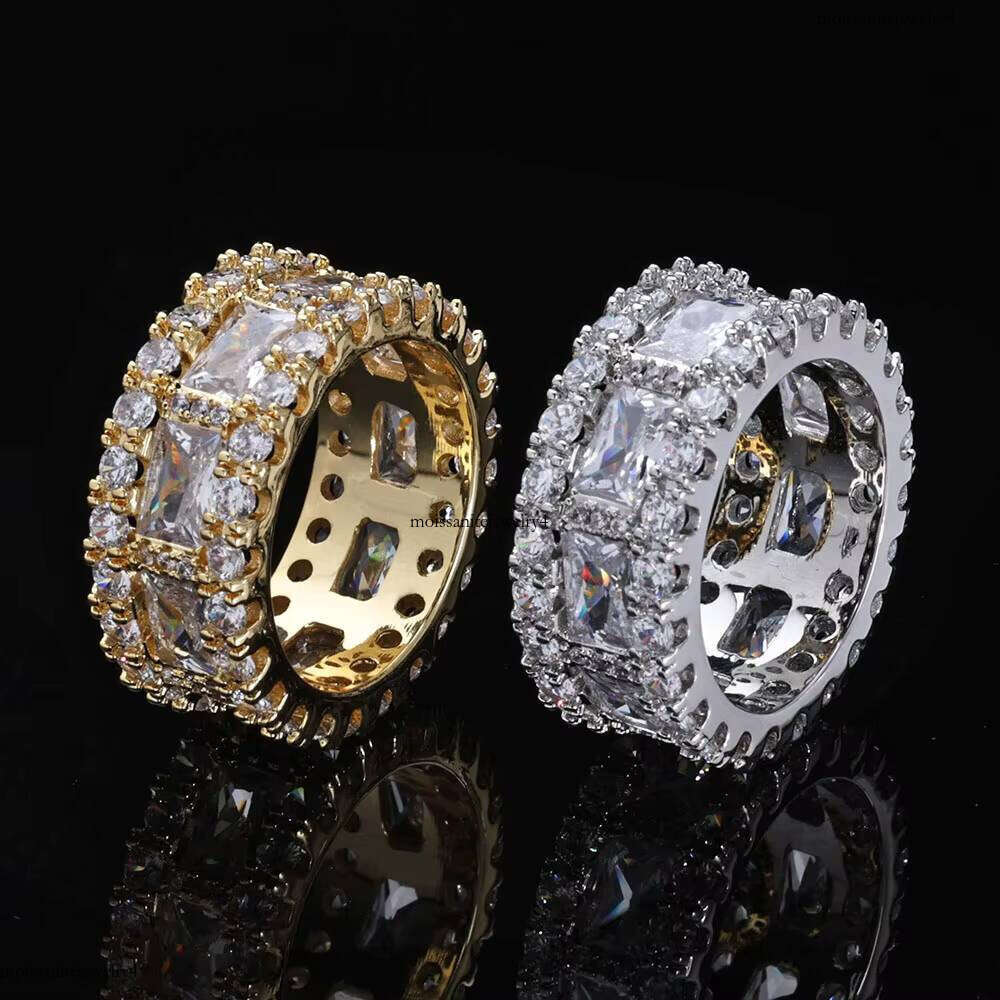 NUOYA Hip Hop Fashion Shiny Baguette Dia Jewelry Gold Plated Brass Prong Setting CZ Stone Ring for Women Gift
