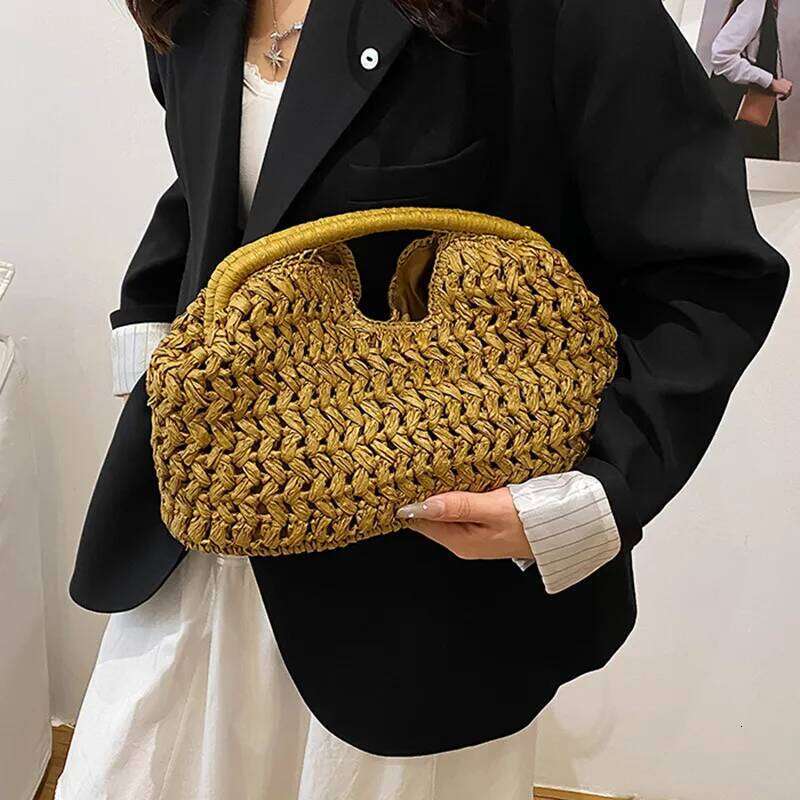 designer straw tote handbag fashion summer beach for women clutch bag woven rattan bags female travel purses sac