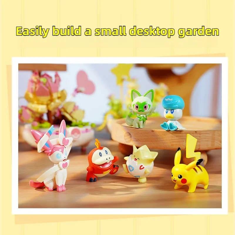 Pokemon Building Blocks Pikachu Togepi Sylveon Sprigatito Flower Plant Potted Bricks Toy Desktop Decoration Collection Kids Gift