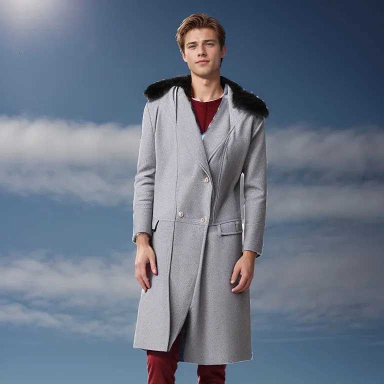 European and American Mens Casual Woolen Coat for Autumn and Winter Young Mens Double-breasted Fur Collar Overcoat S-5XL XJ250809
