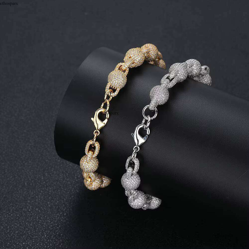 Gold Chain Bracelet with Full Dia Round Bead Iced Out Design for Men Women Fine Jewelry Bracelets Bangles