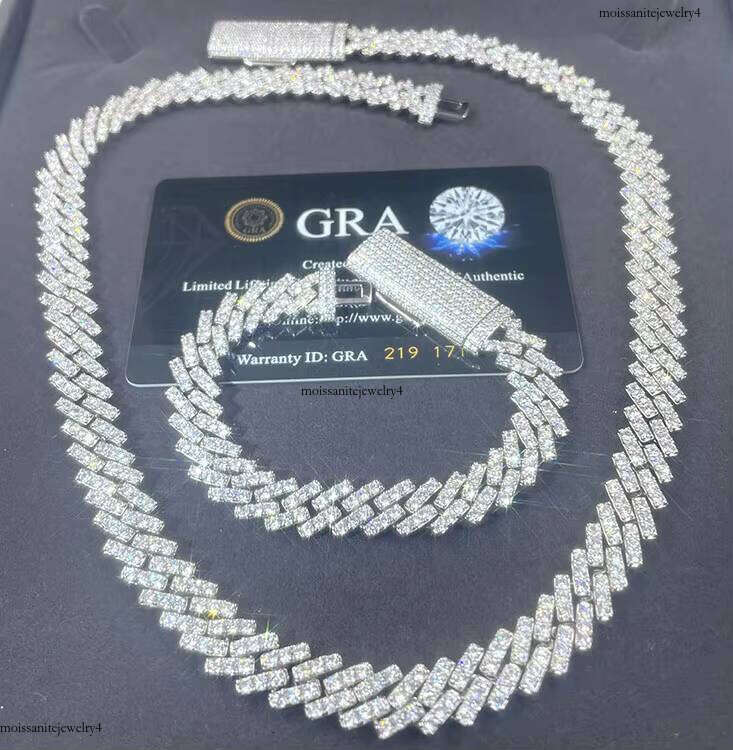 Wholesale 10mm Single Rows Fine Hip Hop Jewelry Sier Iced Out Vvs Moissanite Pass Dia Tester Cuban Link Chain