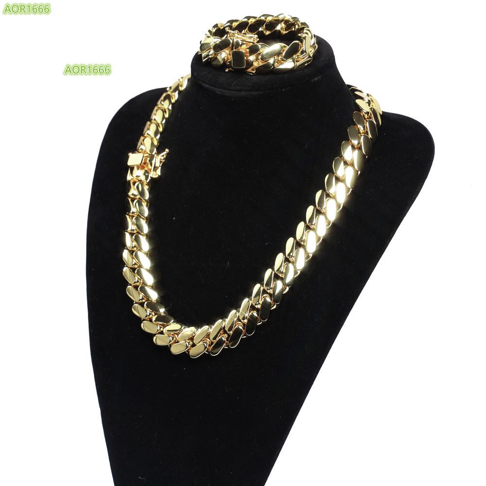 Wholesale Choker 18k Gold Chunky Custom Gold Link Chain 24k Gold Cuban Miami Chain 22mm Miami Cuban Necklace