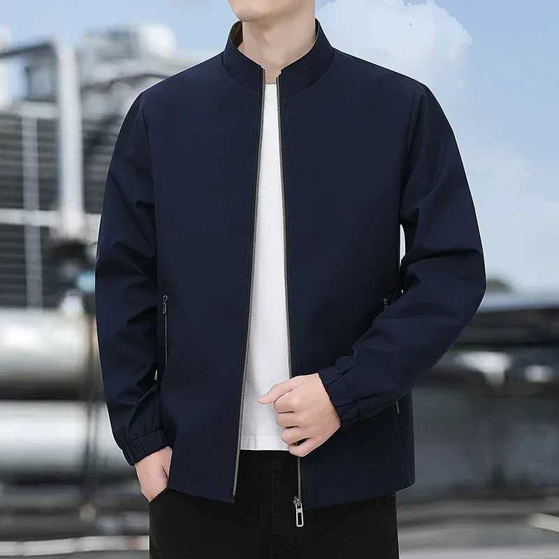 Spring Mens Casual Zip-Up Jacket Business Outerwear Stand Collar Mid-Aged Dad Style Top Shirt Regular Fit Other Material W250809