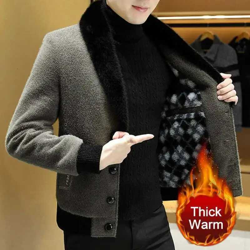Winter Style Plush Thick Golden Mink Jacket Long Slim Woolen Coat Jacket Casual Social Overcoat Windbreaker Men Jackets Clothing XJ250809