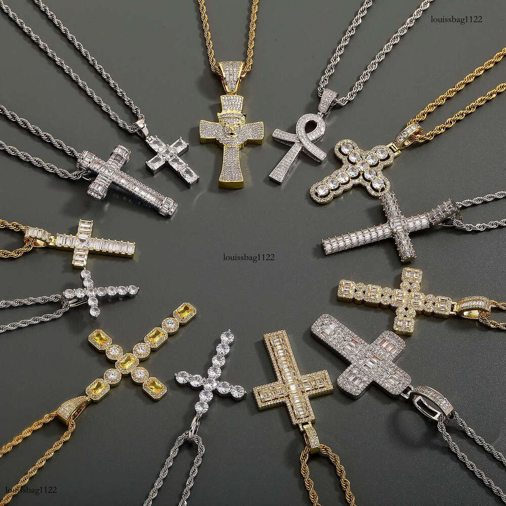 Hip Hop Double Row T Square Dia Rock Candy Cross Men's Trendy Full Moissanite chain Pendant