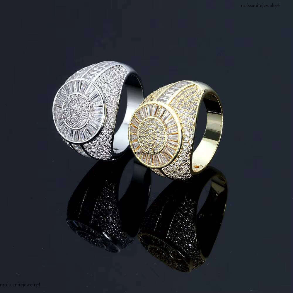 NUOYA Hip Hop Fine Jewelry Shiny Iced Out Dia Sier and Gold Plated Brass Micro Pave Baguette CZ Stones Ring for Women